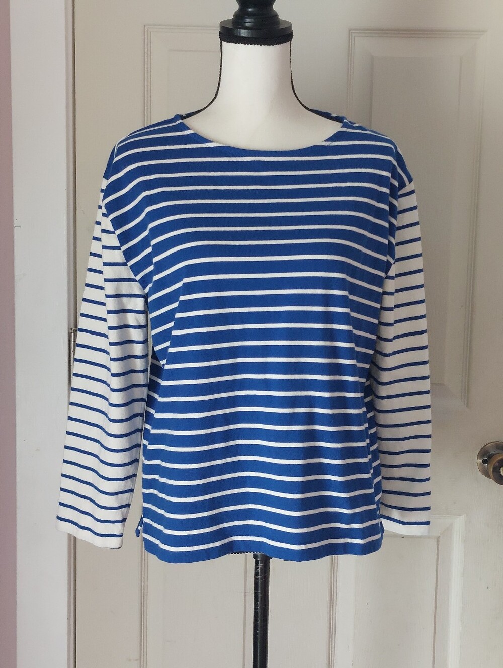 J.crew Blue White Colorblock Multi Stripes Long Sleeves Tee Shirt Size L